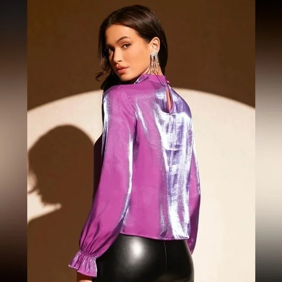 Bae mock neck flounce sleeve top Blouse NEW - Picture 2 of 3